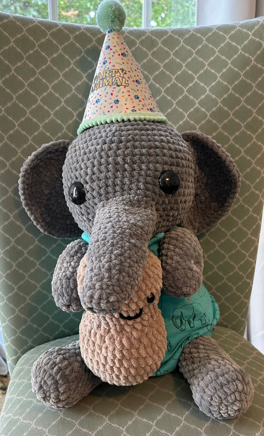Crochet Elephant with Peanut Plushie, Jumbo