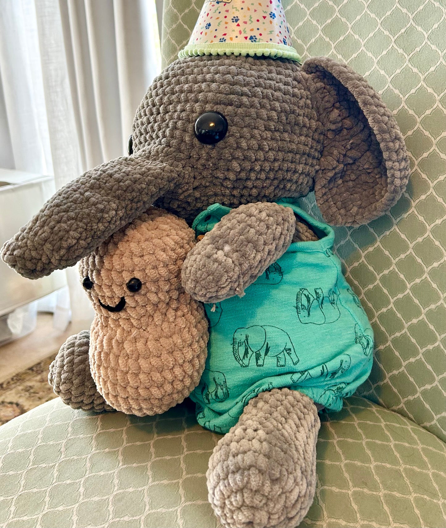 Crochet Elephant with Peanut Plushie, Jumbo